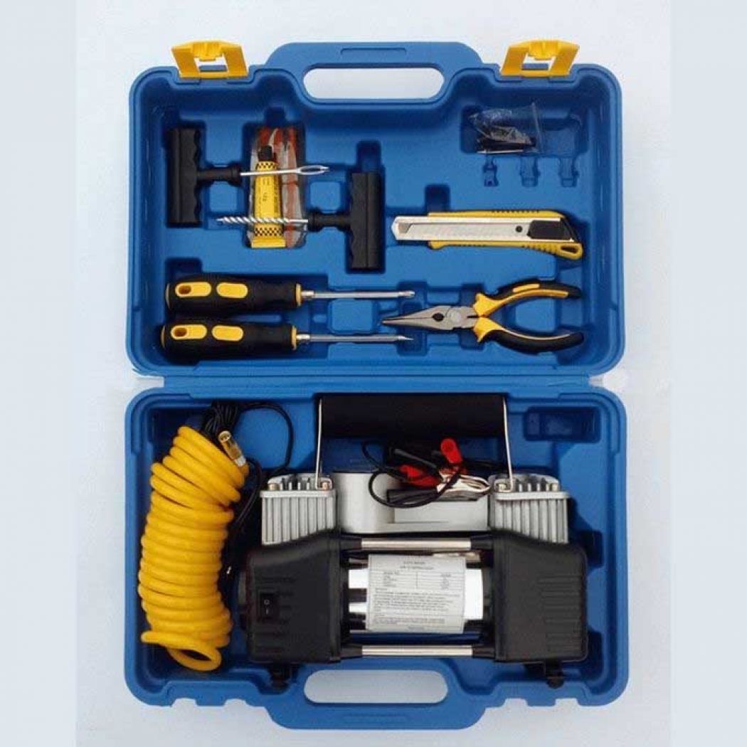 12 Volt Electric Car Tire Air Pump And Compressor Punture With Tool Kit (28 Pcs)